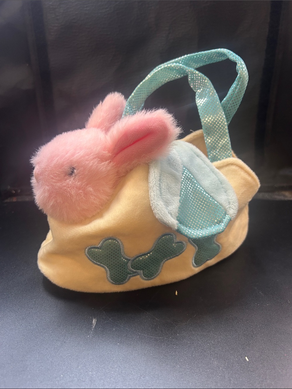Plush Pink Bunny Kids Handbag with Aqua Accents -